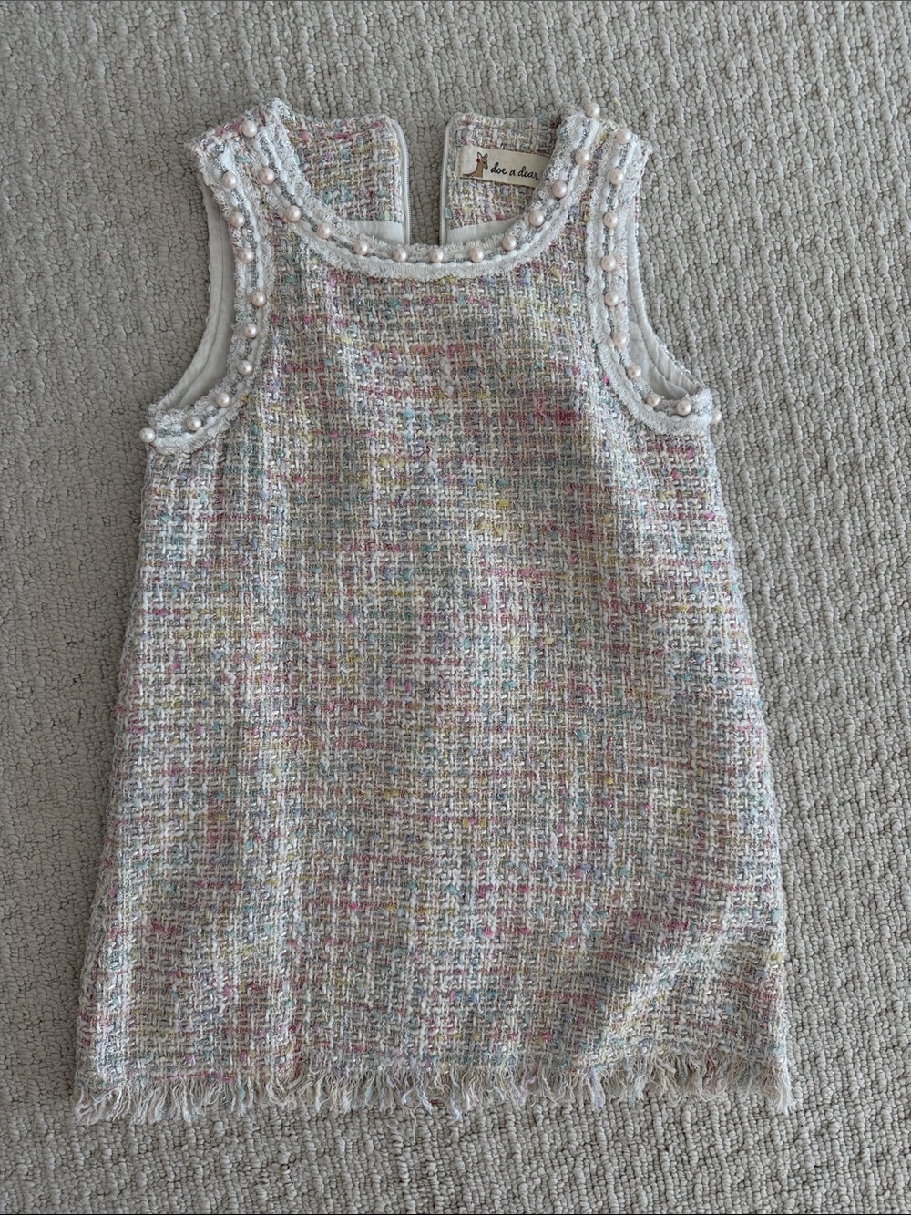 Tweed Pearl-Trim Sleeveless Dress in Pastel Multi